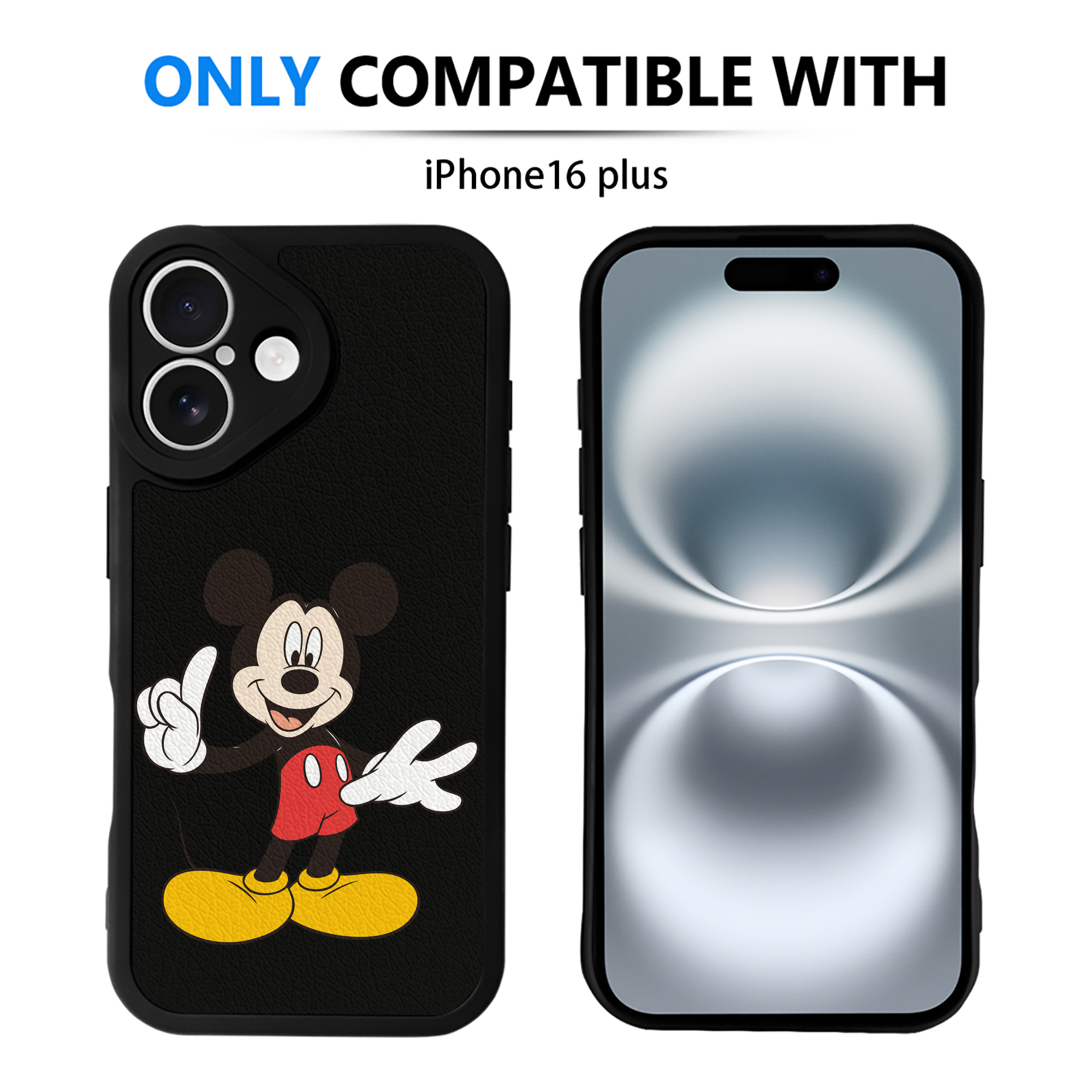 （画像用） ミッキーマウス Mickey Mouse 【iPhone 16シリーズ対応】シリコンスマホケース（レザー調） 材質：シリコン